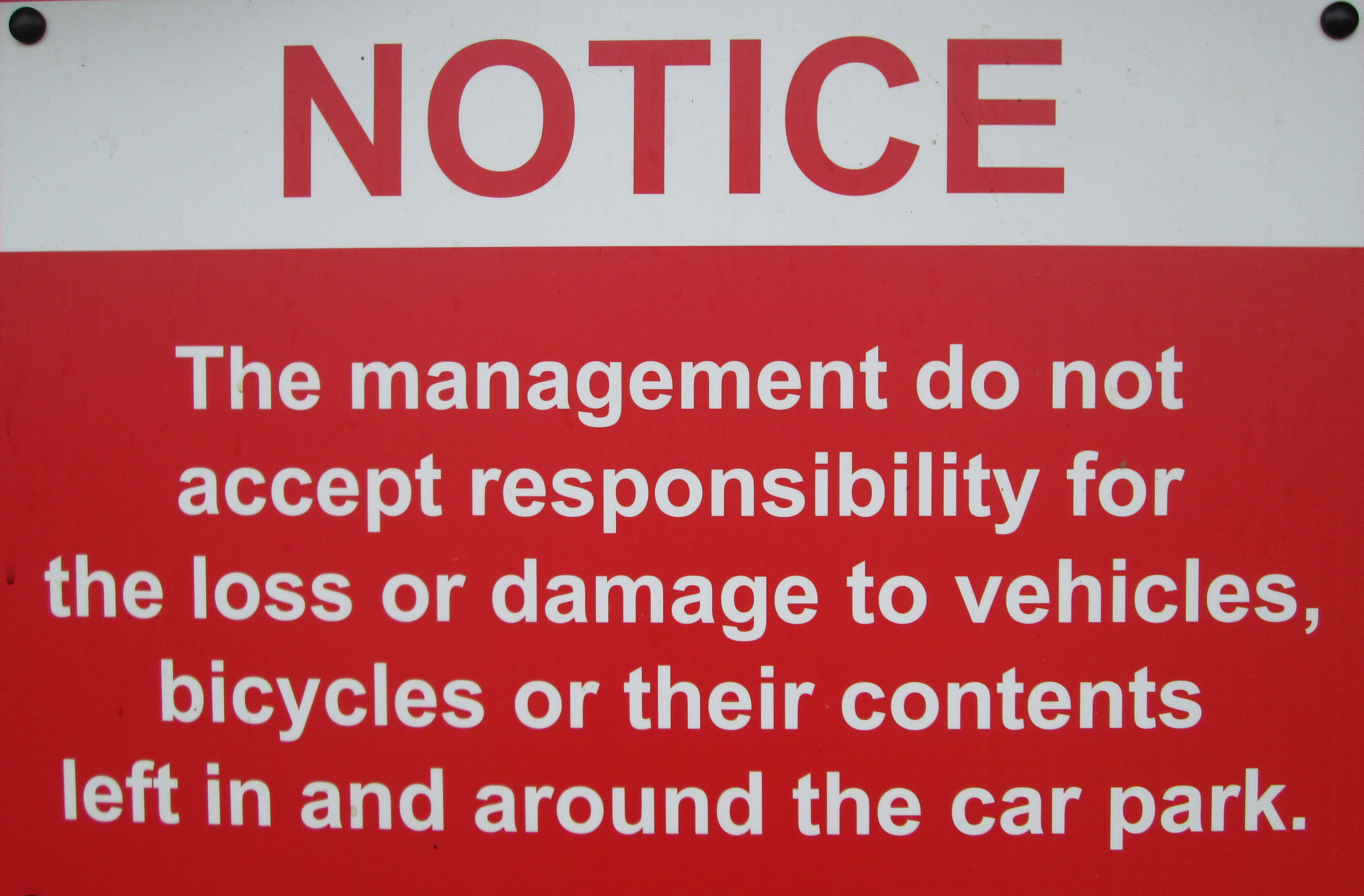 A notice in the car park reads 
