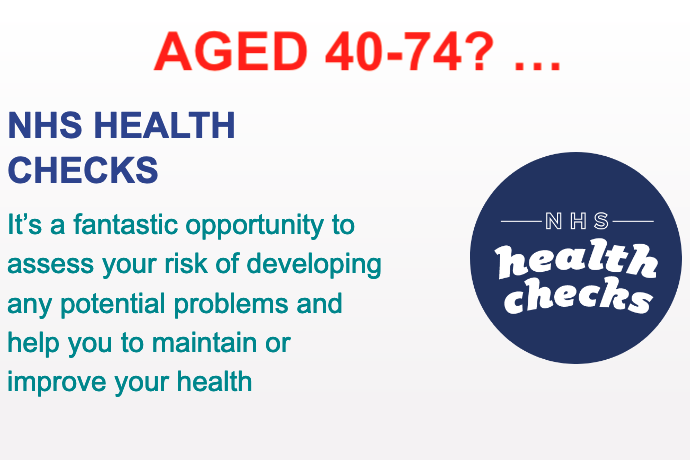 40-74? Free Health Checks, Tue 2nd Aug