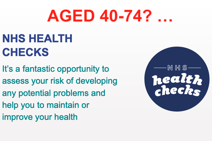 40-74?  Free Health Checks, Tue 2nd Aug