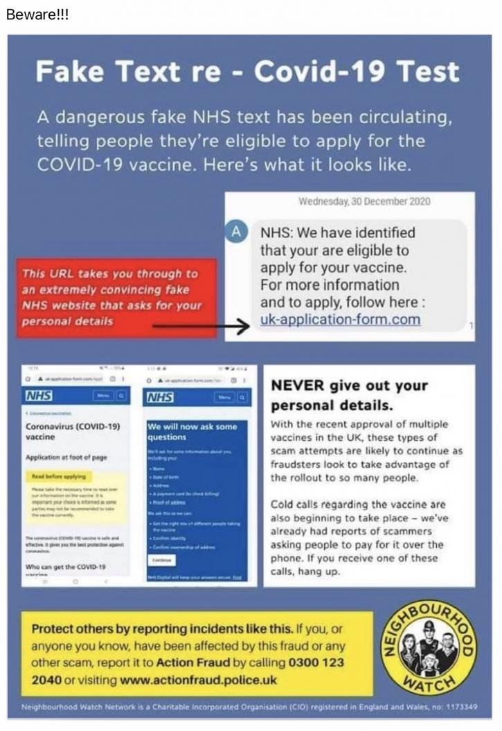 fake text re Covid 19 test